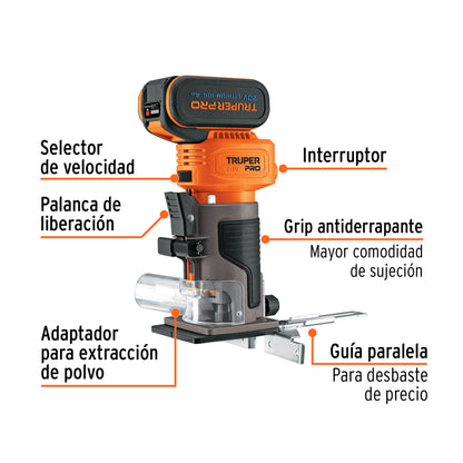 ROUTER INALAMBRICA 20V, TRUPER PRO 102865 P