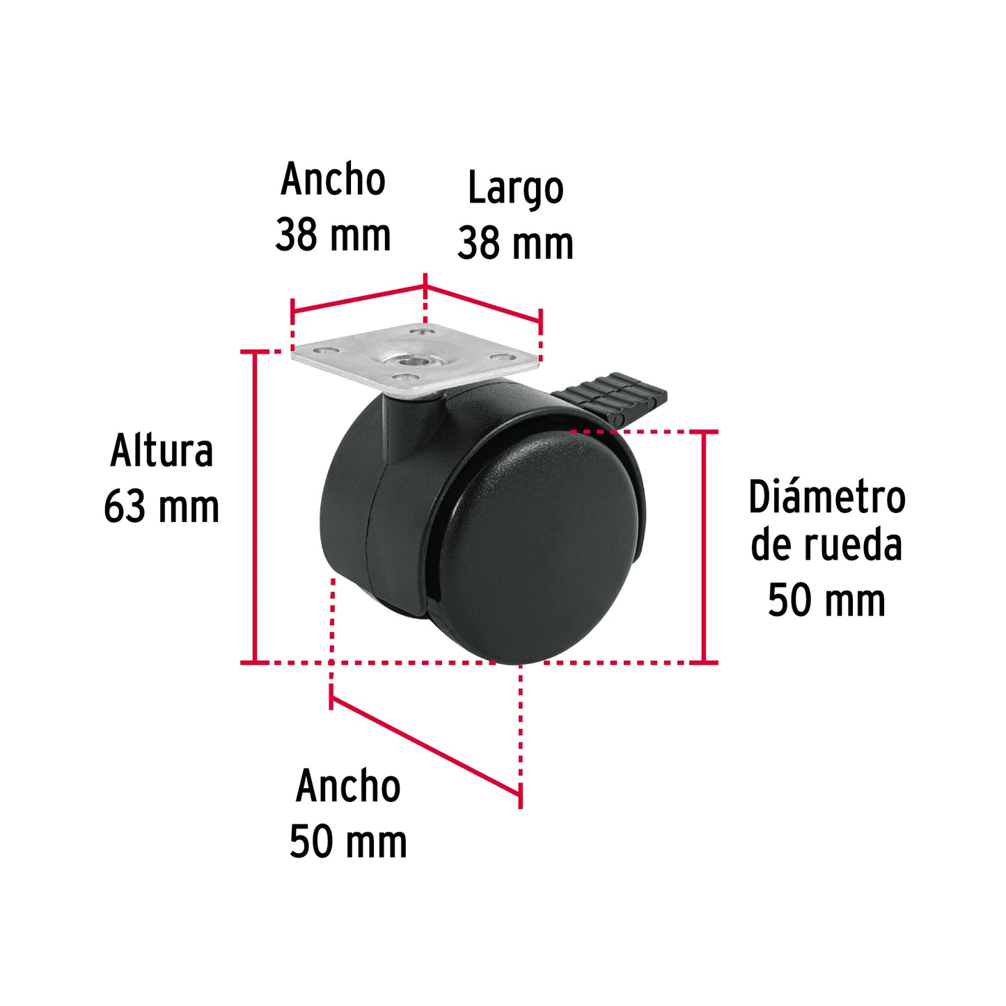 RODAJA TIPO YOYO DE 50 MM CON PLACA, CON FRENO, FIERO  44389 *