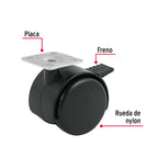RODAJA TIPO YOYO DE 50 MM CON PLACA, CON FRENO, FIERO  44389 *