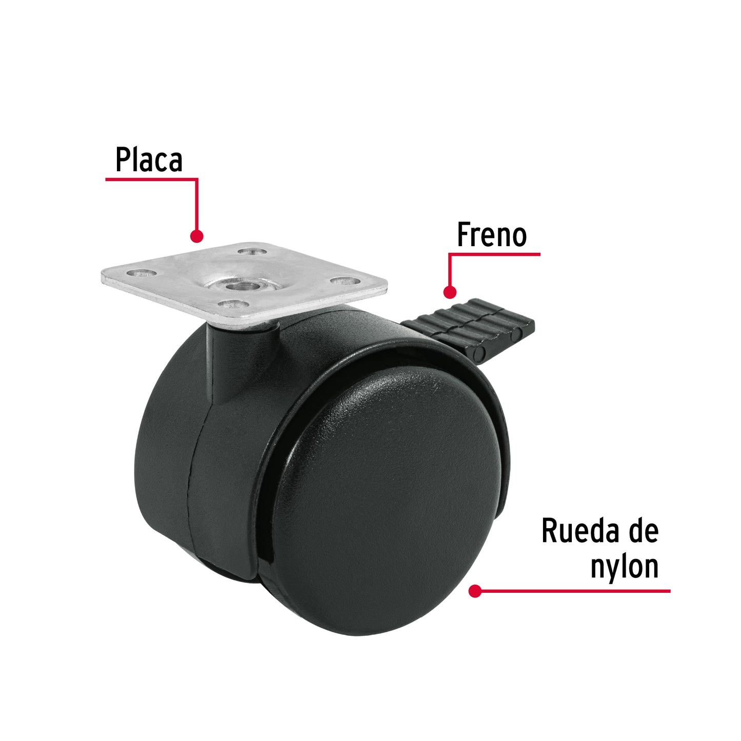 RODAJA TIPO YOYO DE 50 MM CON PLACA, CON FRENO, FIERO  44389 *