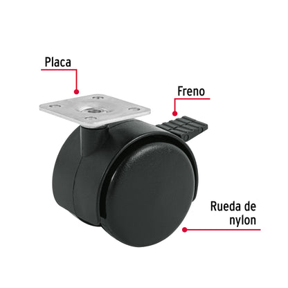 RODAJA TIPO YOYO DE 50 MM CON PLACA, CON FRENO, FIERO  44389 *
