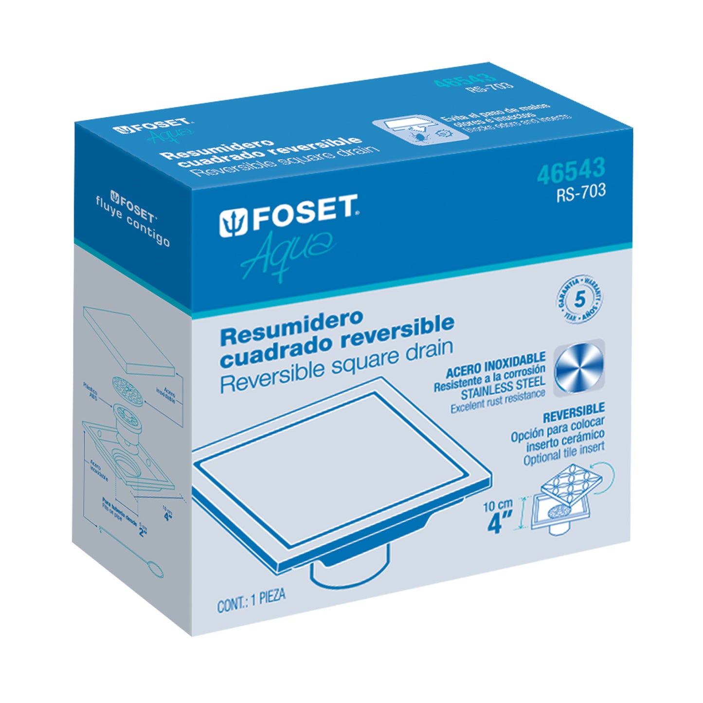 RESUMIDERO REVERSIBLE 4", ACERO INOX 46543 P