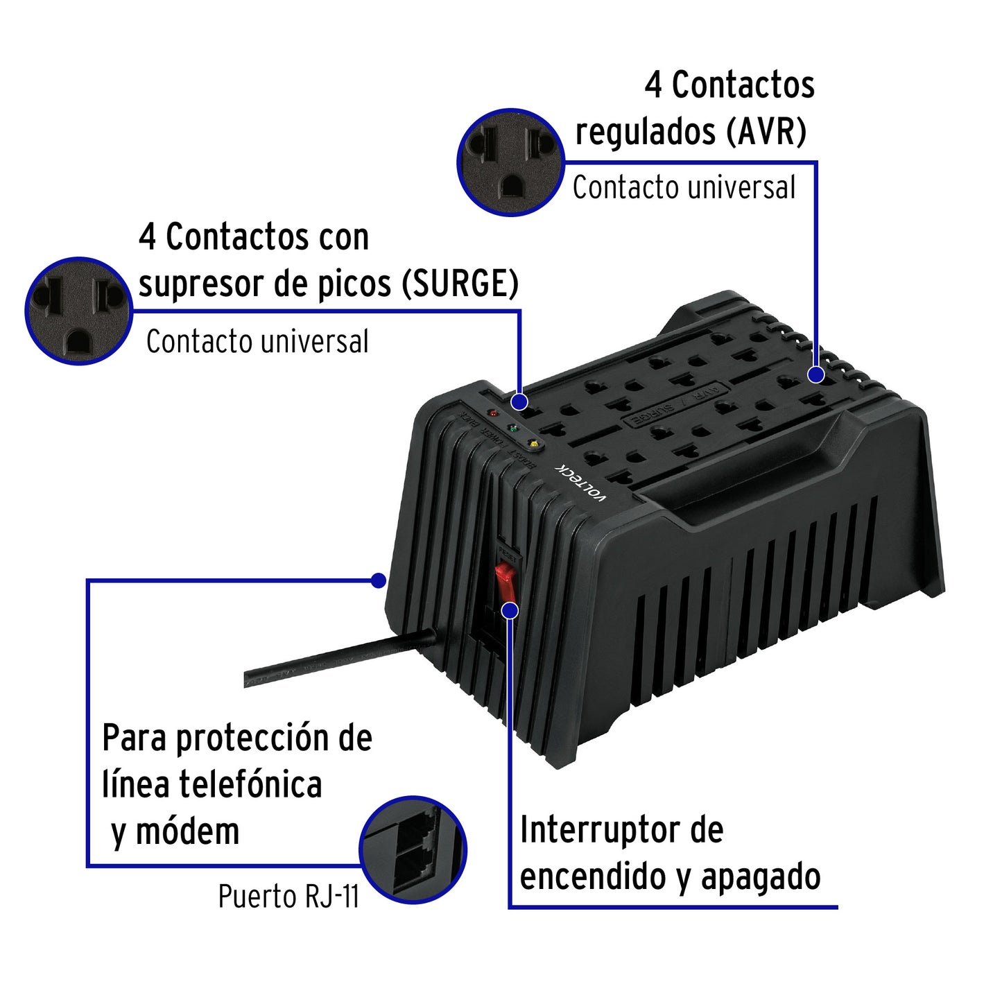 REGULADOR DE VOLTAJE 1200VA/600W 8 CONT. 45573 *