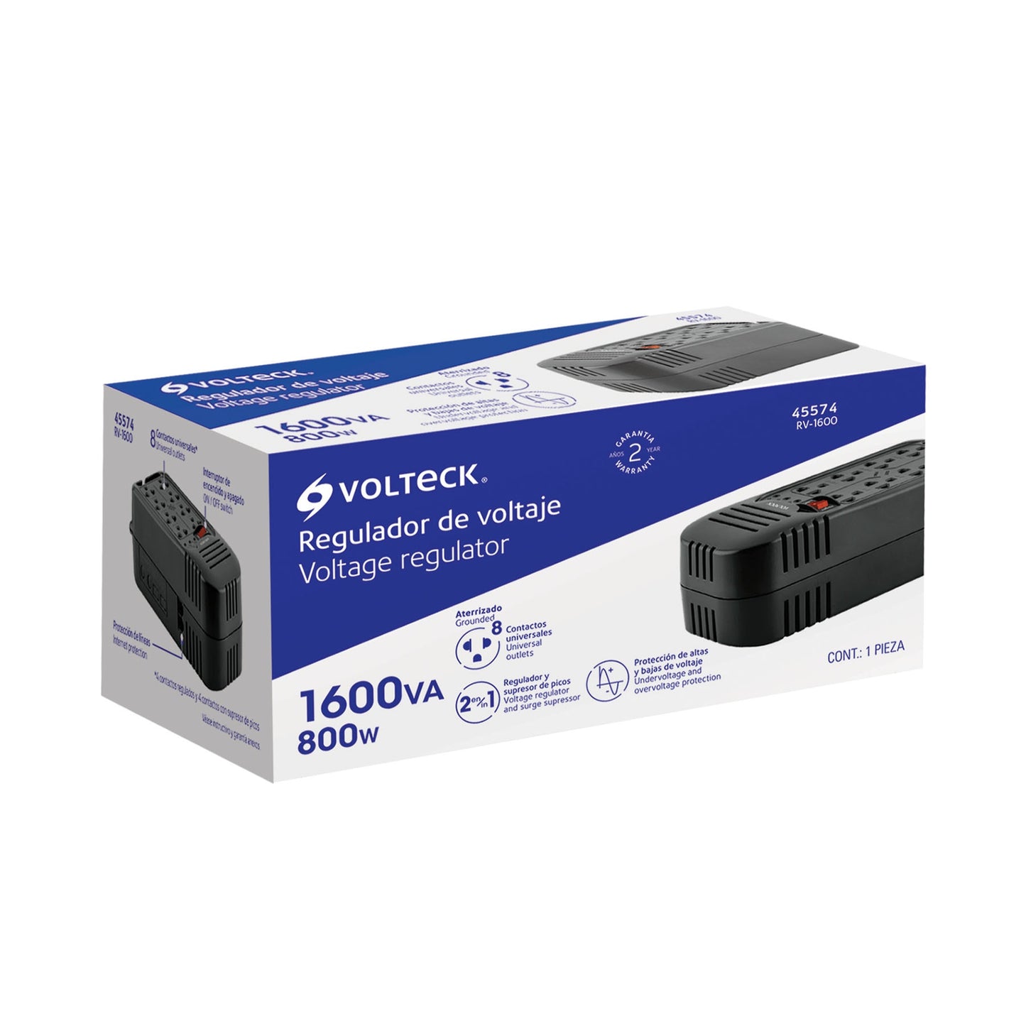 REGULADOR DE VOLTAJE 1600VA/800W 8 CONT.45574 *