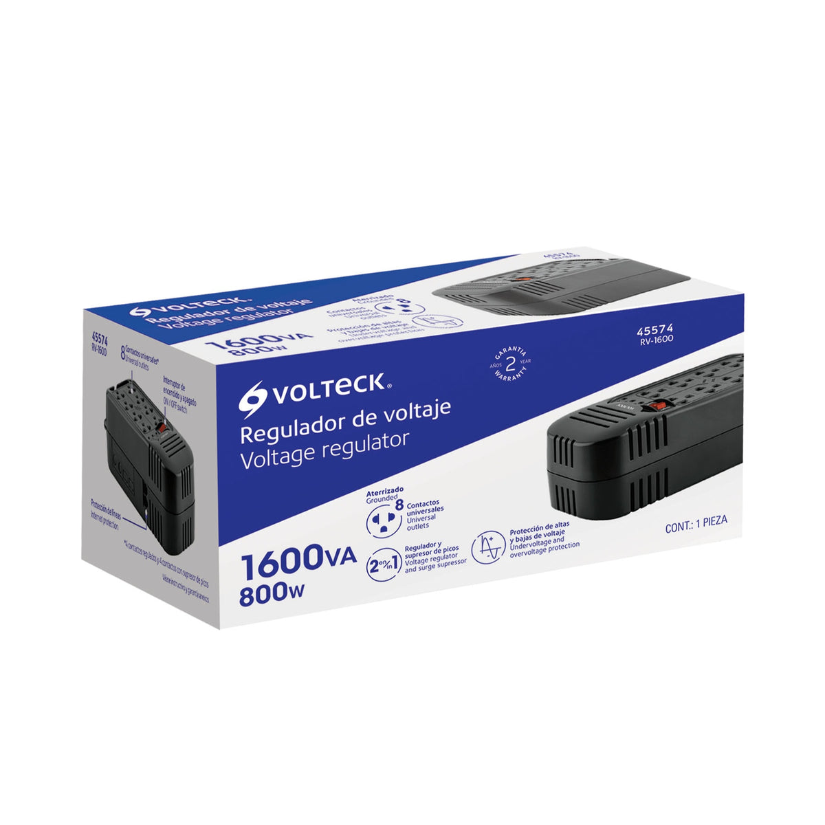 REGULADOR DE VOLTAJE 1600VA/800W 8 CONT.45574 *