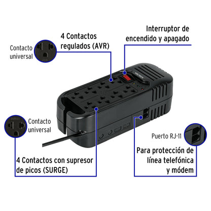 REGULADOR DE VOLTAJE 1600VA/800W 8 CONT.45574 *