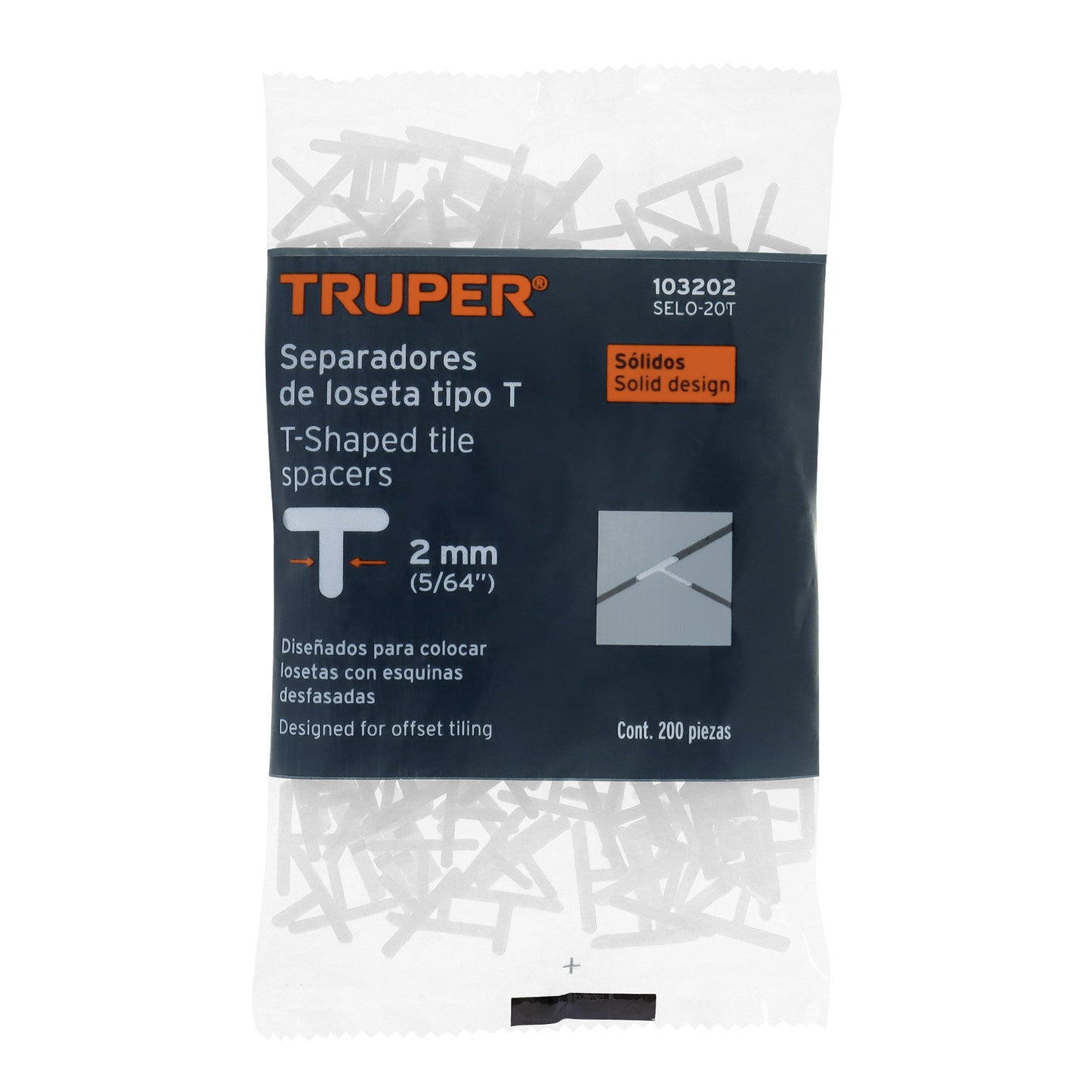 BOLSA CON 200 SEPARADORES ''T'' DE 2 MM DE LOSETAS, TRUPER 103202 P