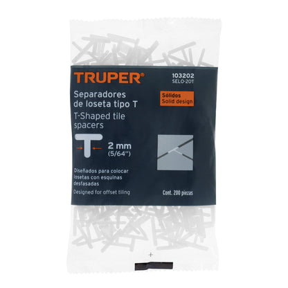 BOLSA CON 200 SEPARADORES ''T'' DE 2 MM DE LOSETAS, TRUPER 103202 P