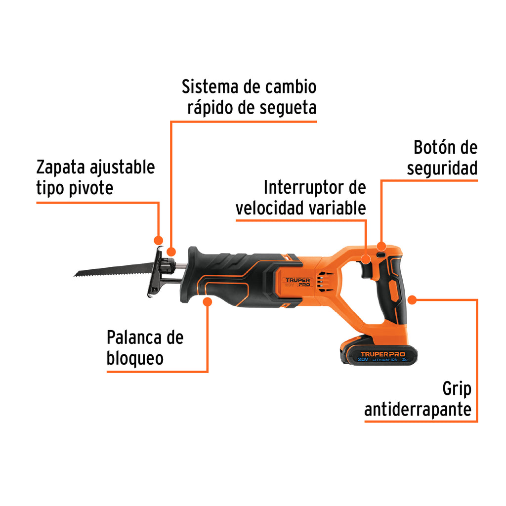 SIERRA SABLE INALAMBRICA 20 V TRUPER PRO 103258 *