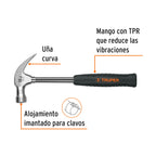 MARTILLO PULIDO 16 OZ UÑA CURVA, MANGO TUBULAR C/NEOPRENO 16700 *