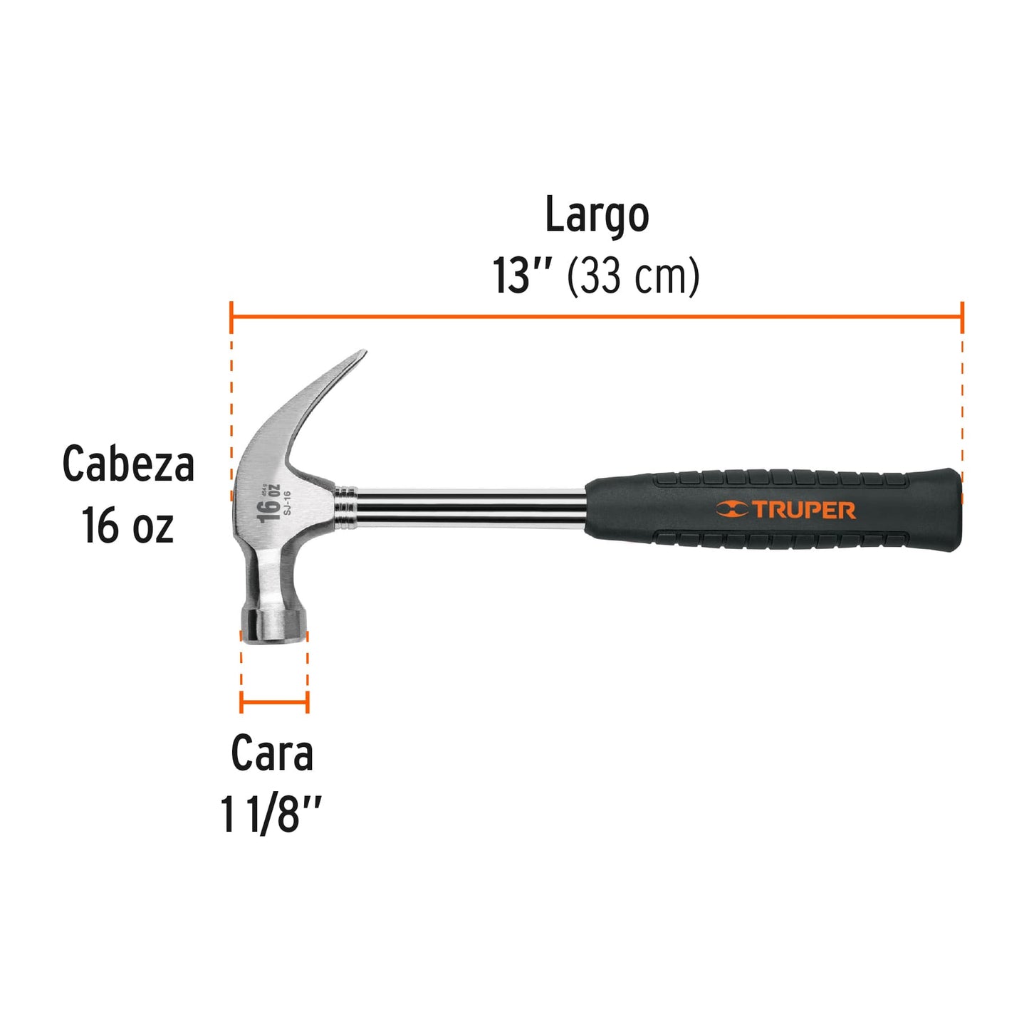 MARTILLO PULIDO 16 OZ UÑA CURVA, MANGO TUBULAR C/NEOPRENO 16700 *