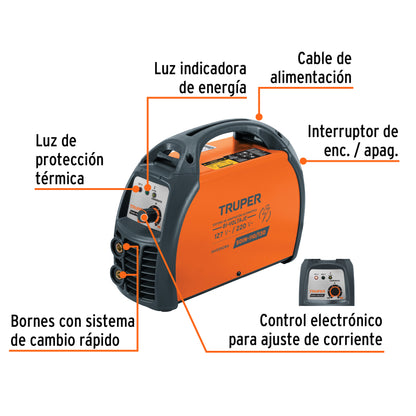 SOLDADORA INVERSORA 130A, BI-VOLTAJE 127/220V, TRUPER 11787 P