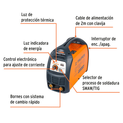 SOLDADORA INVERSORA BI-VOLTAJE 160 A, 127 V/220 V, TRUPER 13695 N