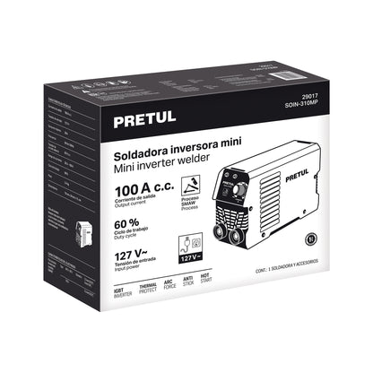 MINI SOLDADORA INVERSORA 100A, SERIE 300, 127V, PRETUL 29017 *