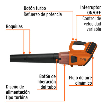 SOPLADORA INALAMBRICA 40 V, 2 BATERÍAS 2 Ah, 1 CARG. DUAL, PRO 103303 *