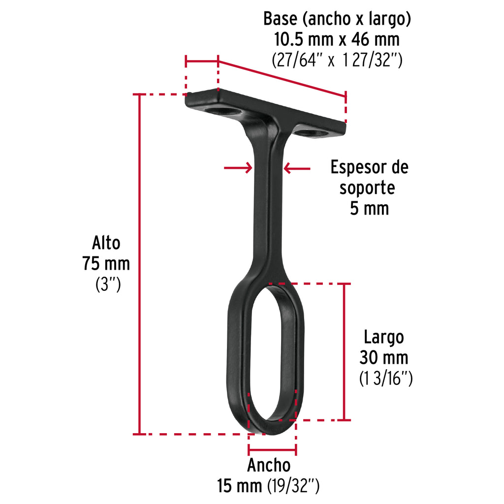 SOPORTE NEGRO PARA TUBO OVALADO DE CLOSET, HERMEX 46586 *