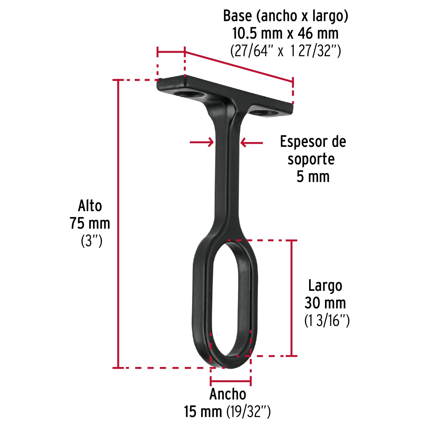 SOPORTE NEGRO PARA TUBO OVALADO DE CLOSET, HERMEX 46586 *