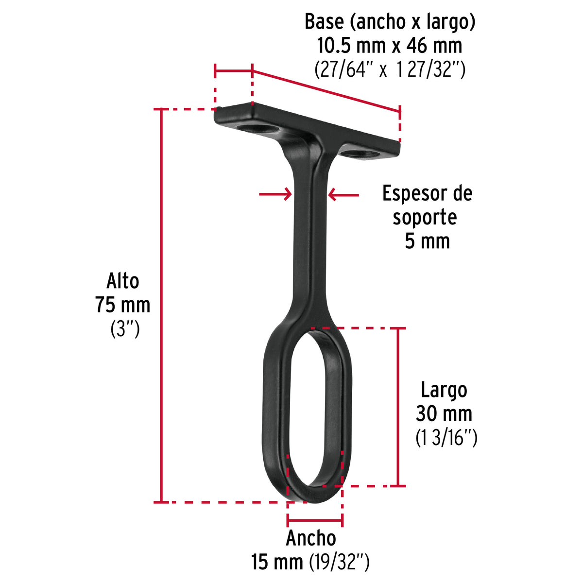 SOPORTE NEGRO PARA TUBO OVALADO DE CLOSET, HERMEX 46586 *