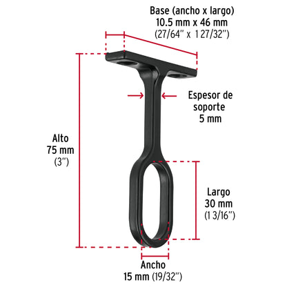 SOPORTE NEGRO PARA TUBO OVALADO DE CLOSET, HERMEX 46586 *