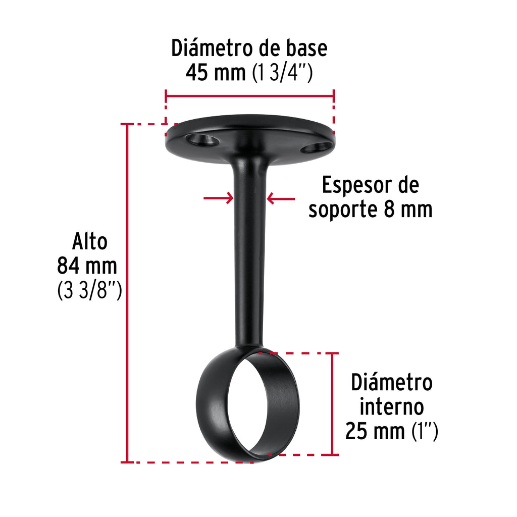 SOPORTE NEGRO PARA TUBO REDONDO DE CLOSET, HERMEX 46583 *