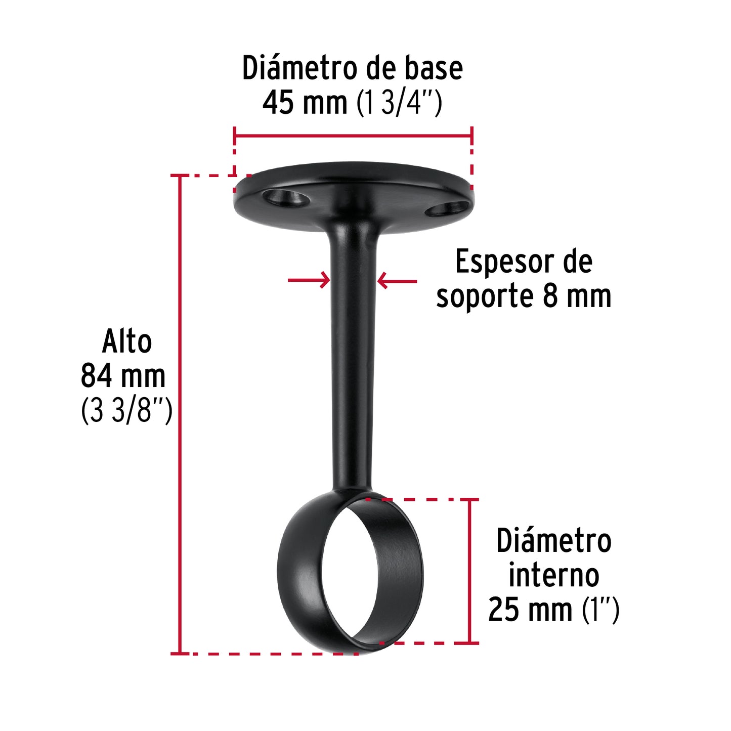 SOPORTE NEGRO PARA TUBO REDONDO DE CLOSET, HERMEX 46583 *