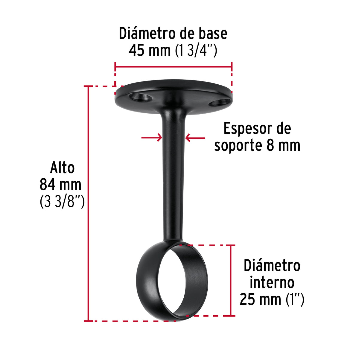 SOPORTE NEGRO PARA TUBO REDONDO DE CLOSET, HERMEX 46583 *