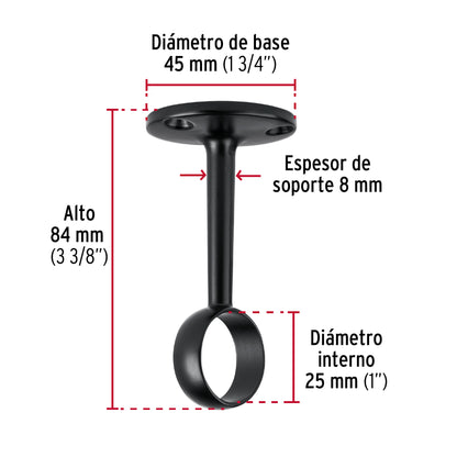 SOPORTE NEGRO PARA TUBO REDONDO DE CLOSET, HERMEX 46583 *