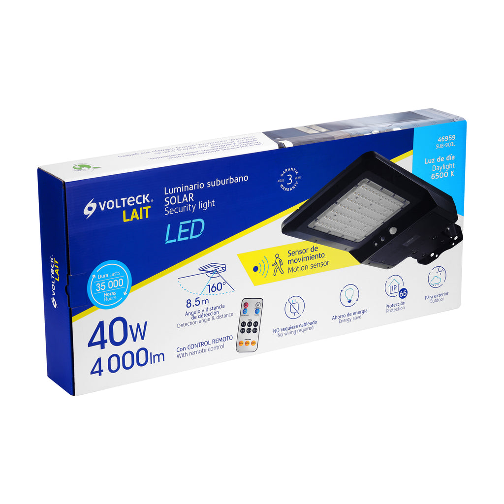 LUMINARIO SUBURBANO LED 40W C/PANEL SOLAR Y CONTROL REMOTO 46959 P