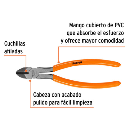 PINZA DE CORTE DIAGONAL 8' MANGO DE PVC, TRUPER 12353 P