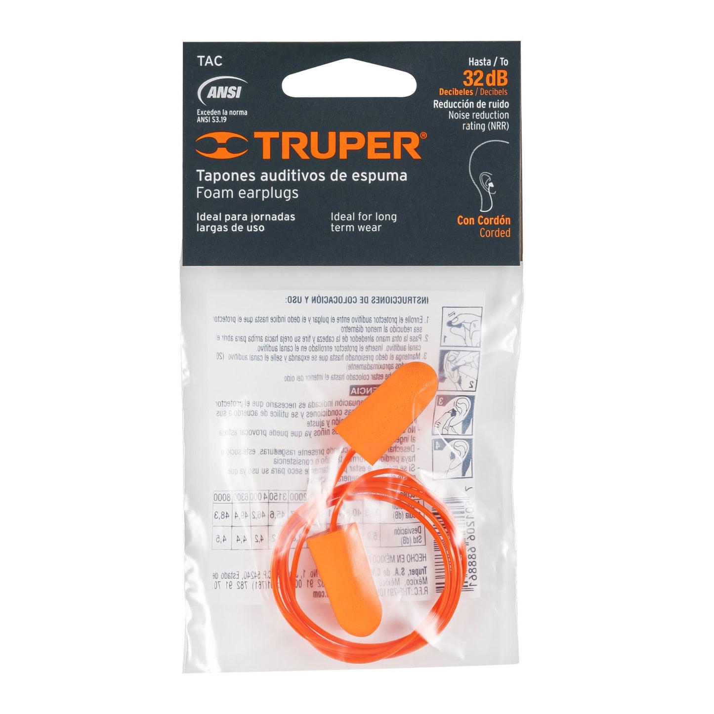 TAPON AUDITIVO DESECHABLE DE ESPUMA, TRUPER 14223 *