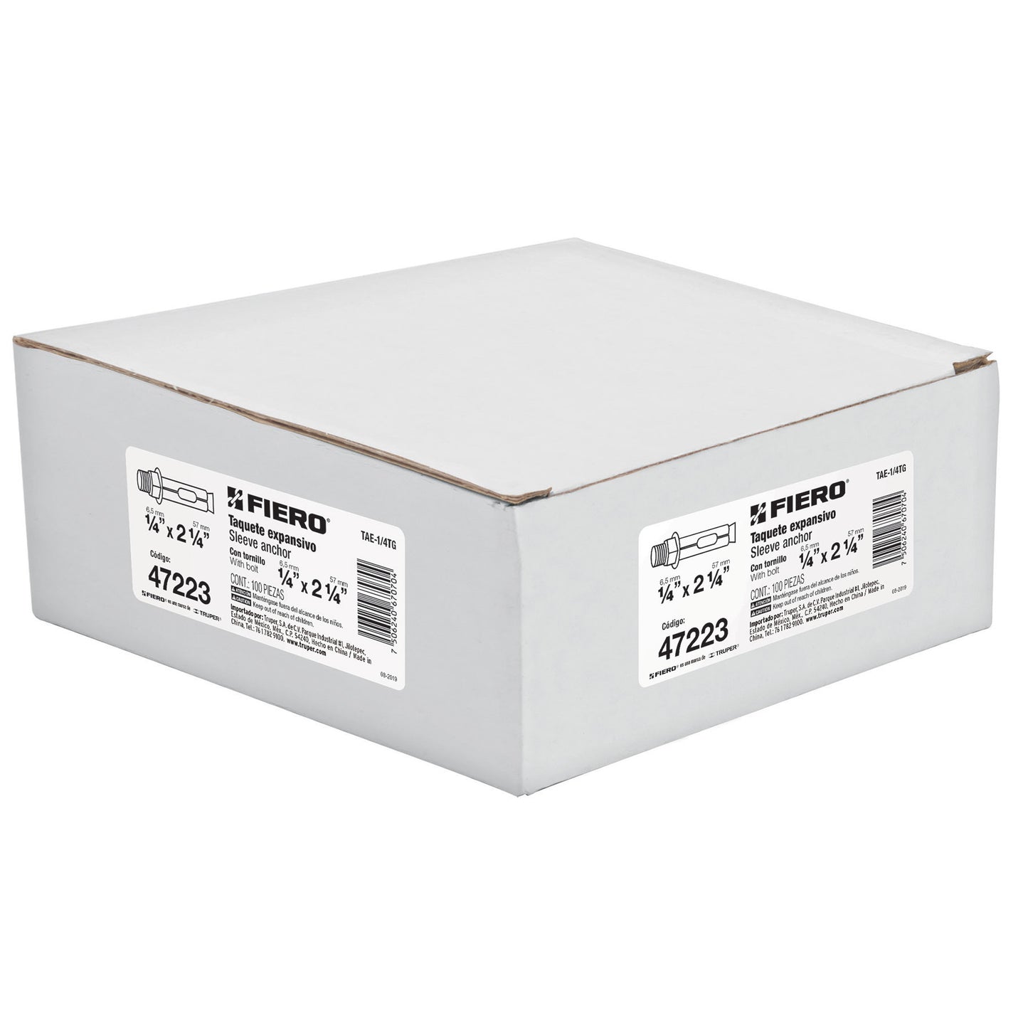 Caja con 100 taquetes expansivos de 1/4" con tornillo, FIERO 47223