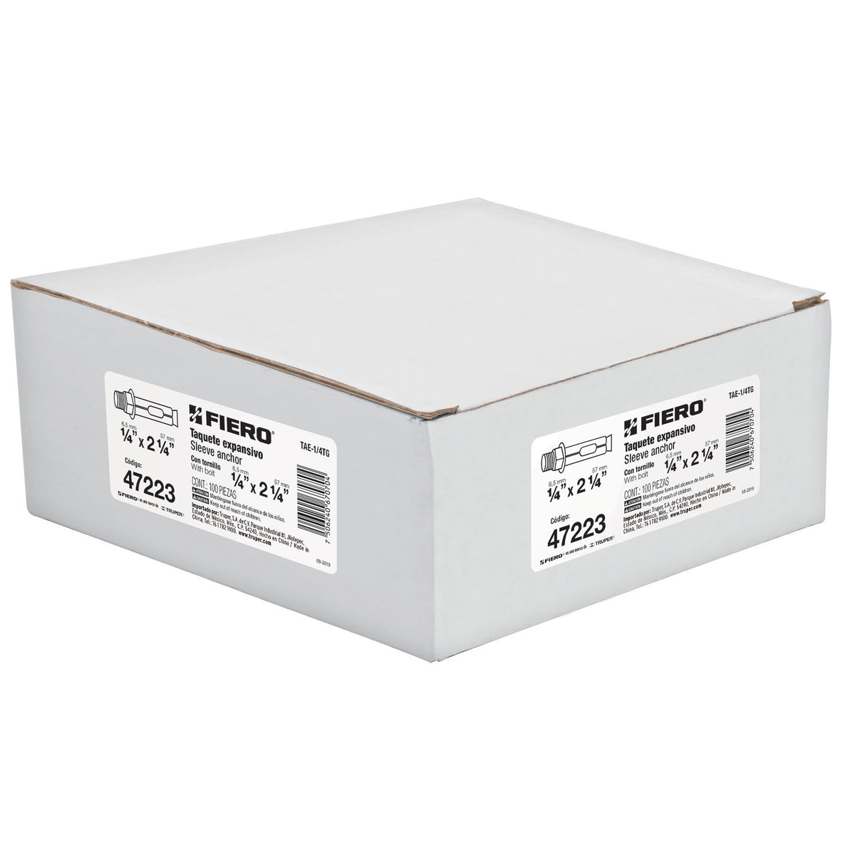 Caja con 100 taquetes expansivos de 1/4" con tornillo, FIERO 47223