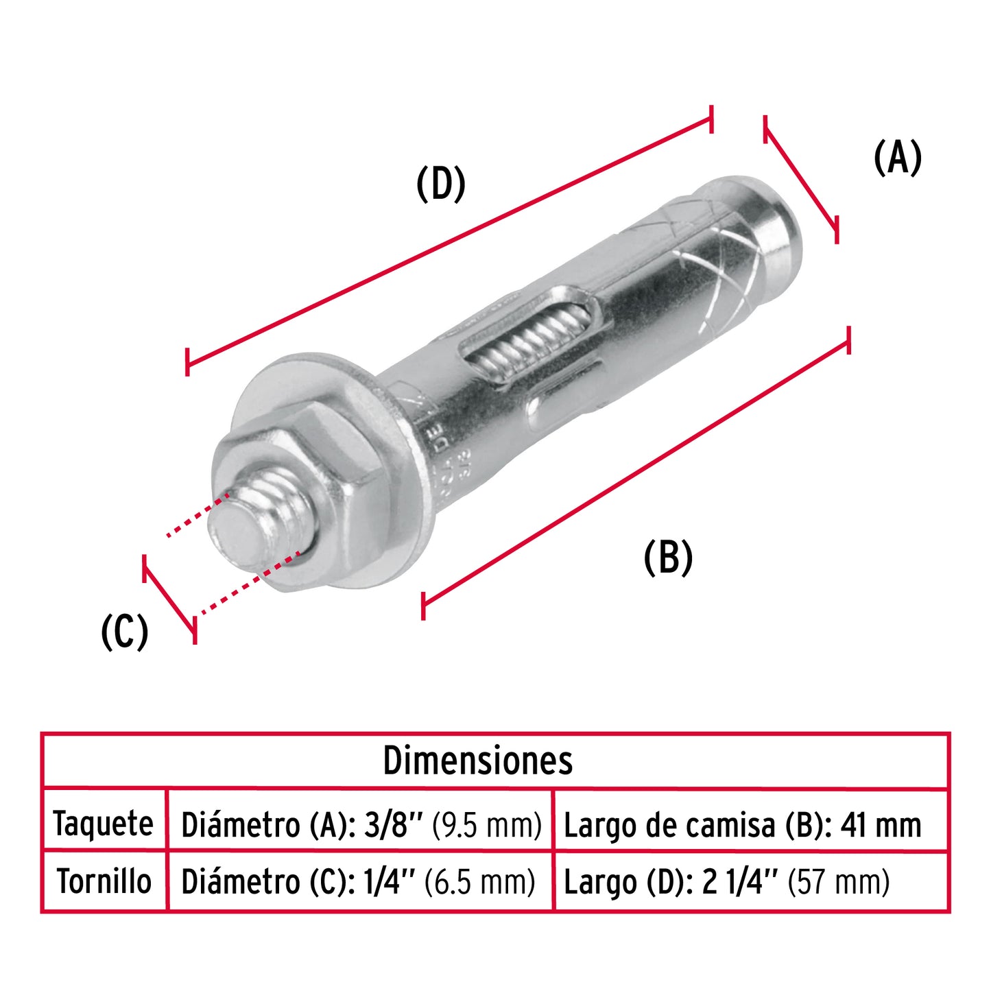 Caja con 100 taquetes expansivos de 1/4" con tornillo, FIERO 47223