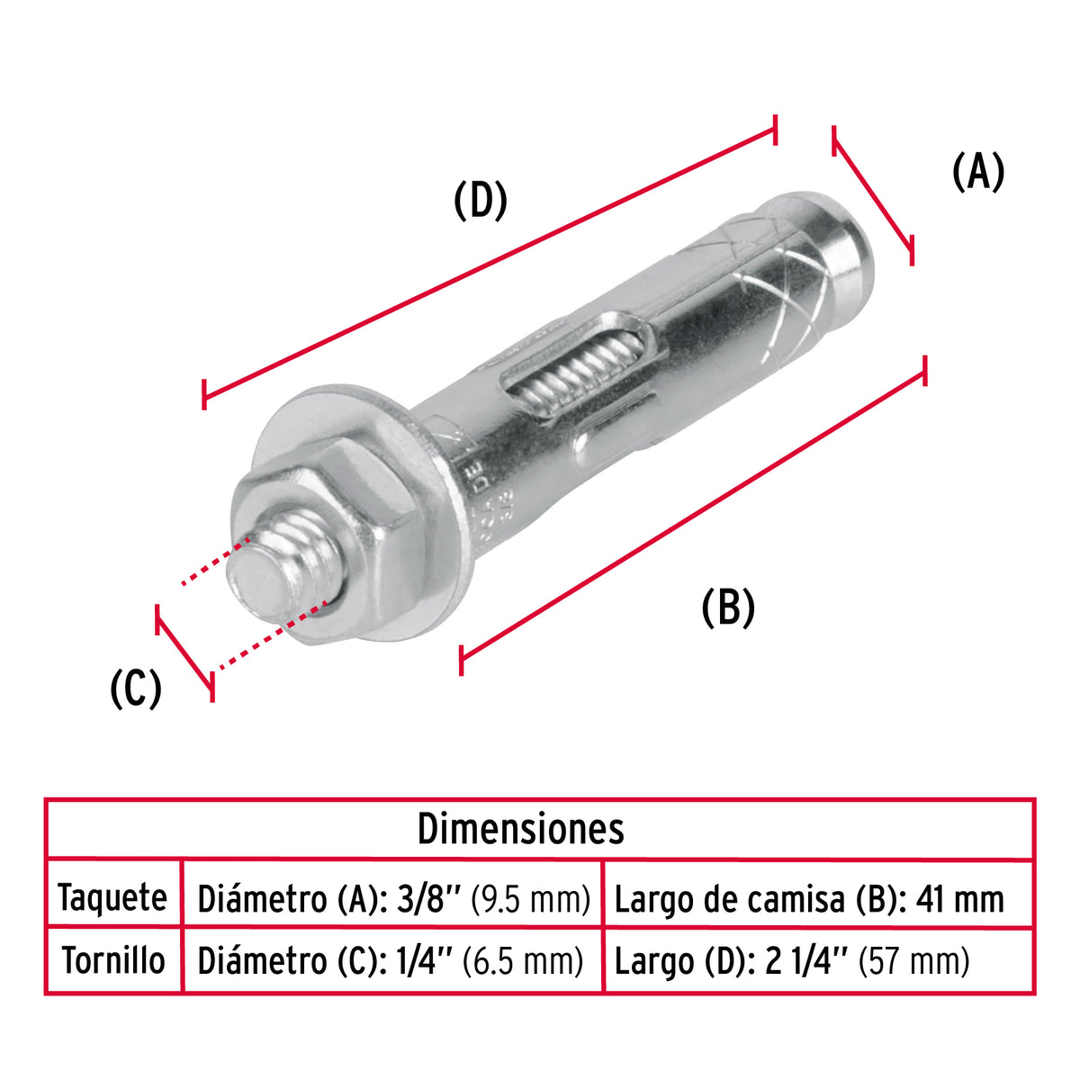 Caja con 100 taquetes expansivos de 1/4" con tornillo, FIERO 47223