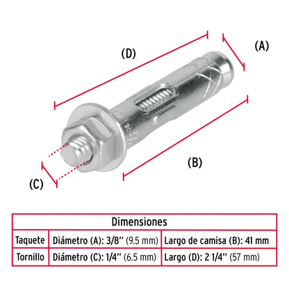 Caja con 100 taquetes expansivos de 1/4" con tornillo, FIERO 47223