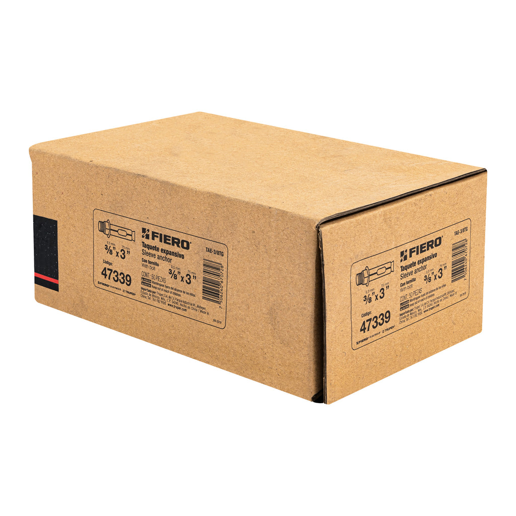 Caja con 50 taquetes expansivos de 3/8" con tornillo, FIERO 47339