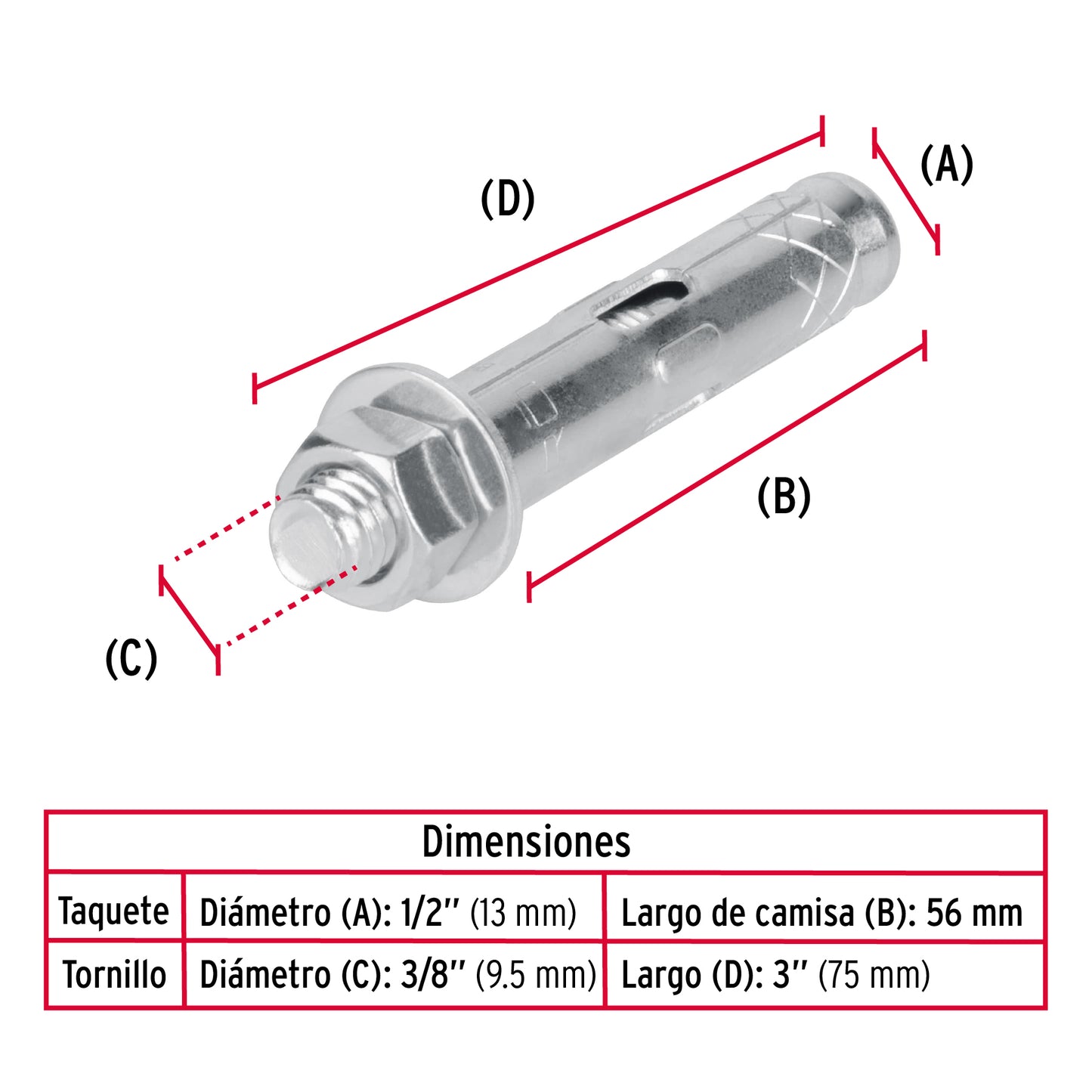 Caja con 50 taquetes expansivos de 3/8" con tornillo, FIERO 47339