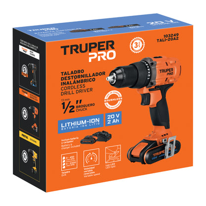 TALADRO INALAMBRICO 1/2'', 20V TRUPER PRO 103249 *