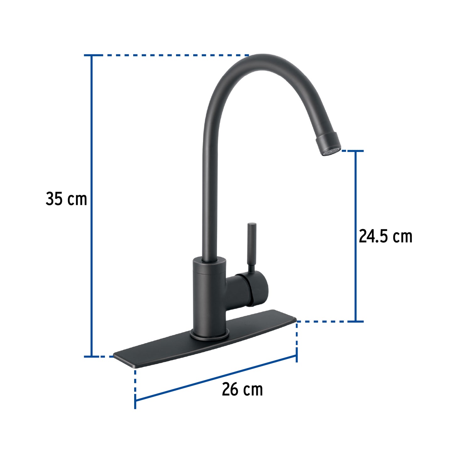 MONOMANDO PARA FREGADERO, CUELLO ALTO, NEGRO MATE, TUBIG 46767 P