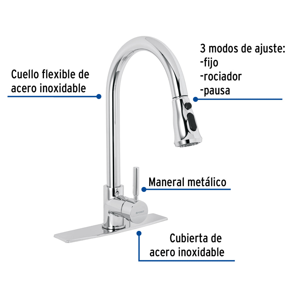 MONOMANDO PARA FREGADERO, CUELLO EXTRAIBLE, CROMO, TUBIG 46768 *
