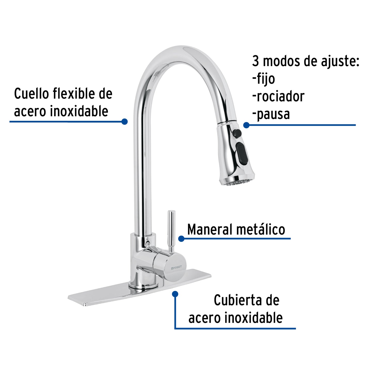 MONOMANDO PARA FREGADERO, CUELLO EXTRAIBLE, CROMO, TUBIG 46768 *