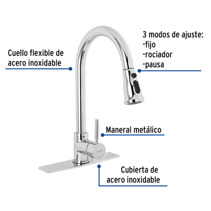 MONOMANDO PARA FREGADERO, CUELLO EXTRAIBLE, CROMO, TUBIG 46768 *