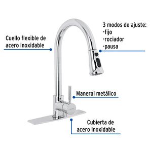 MONOMANDO PARA FREGADERO, CUELLO EXTRAIBLE, CROMO, TUBIG 46768 *