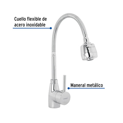 MONOMANDO PARA FREGADERO CON CUELLO FLEXIBLE, CROMO, TUBIG 47386 *