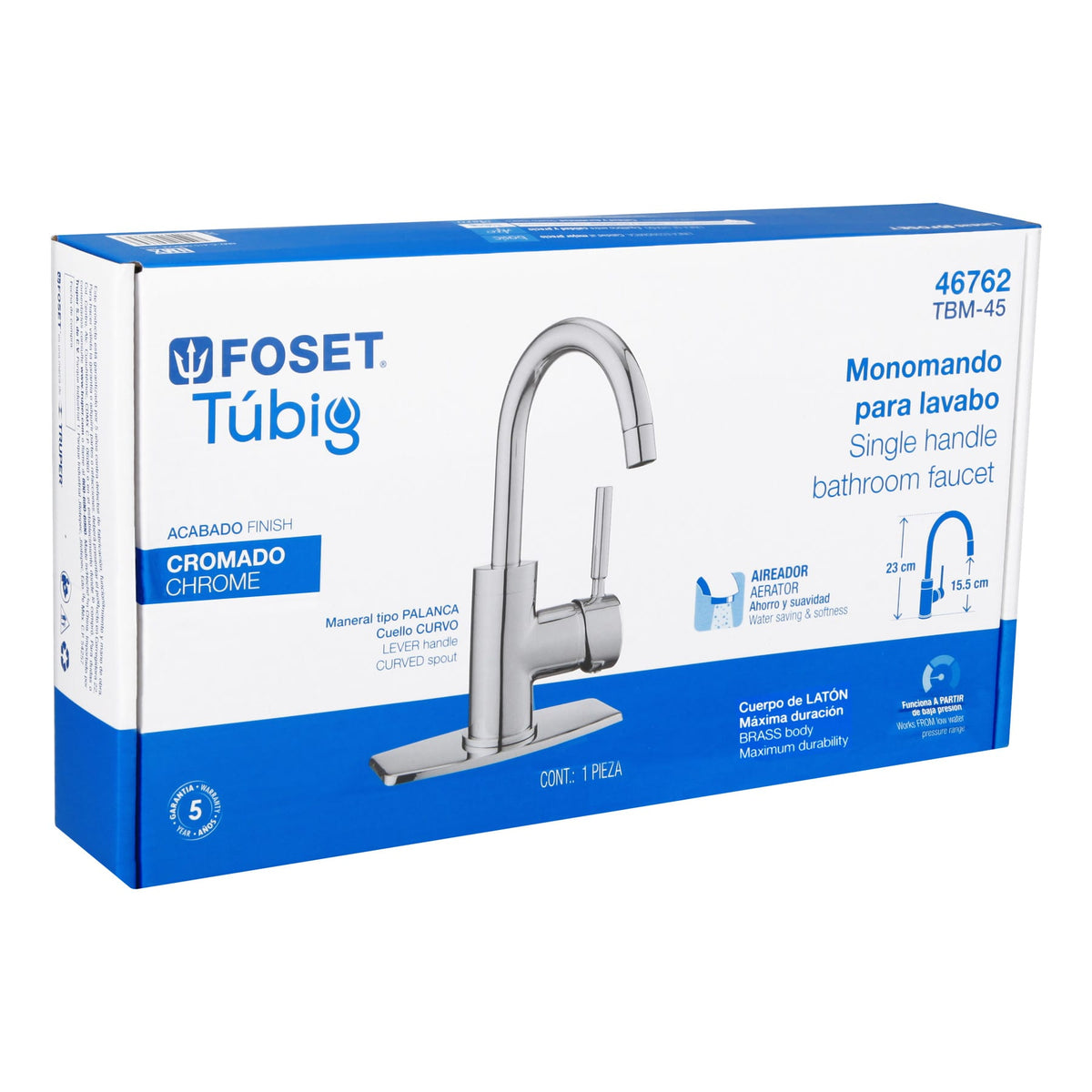MONOMANDO CORTO PARA LAVABO, CROMO, FOSET TUBIG 46762 *
