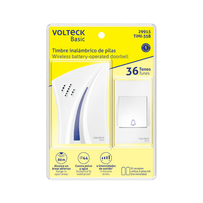 TIMBRE INALÁMBRICO DE PILAS, 36 TONOS, VOLTECK BASIC 29915 *