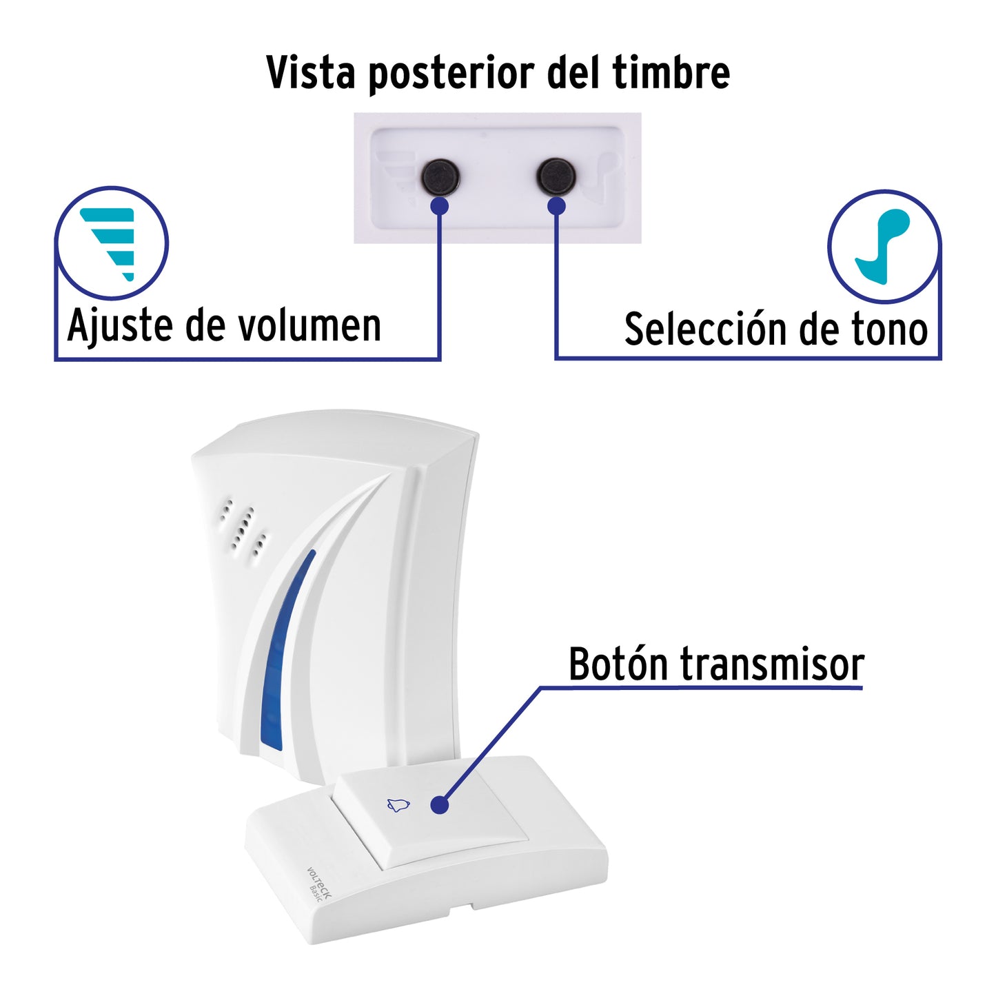 TIMBRE INALÁMBRICO DE PILAS, 36 TONOS, VOLTECK BASIC 29915 *