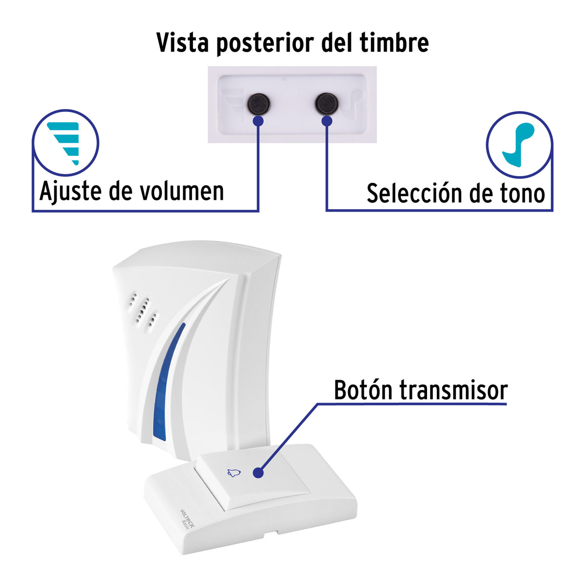 TIMBRE INALÁMBRICO DE PILAS, 36 TONOS, VOLTECK BASIC 29915 *