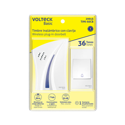 TIMBRE INALÁMBRICO CON CLAVIJA, 36 TONOS, VOLTECK BASIC  29916 *