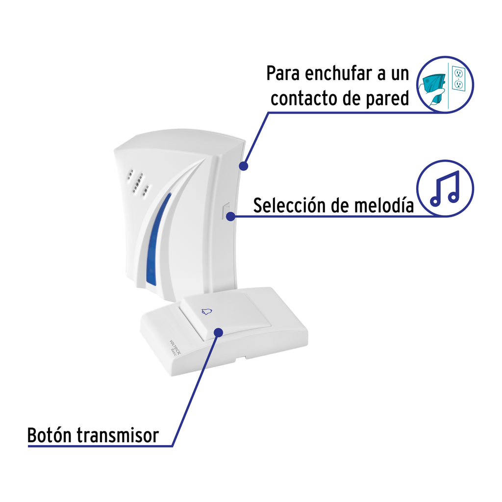TIMBRE INALÁMBRICO CON CLAVIJA, 36 TONOS, VOLTECK BASIC  29916 *